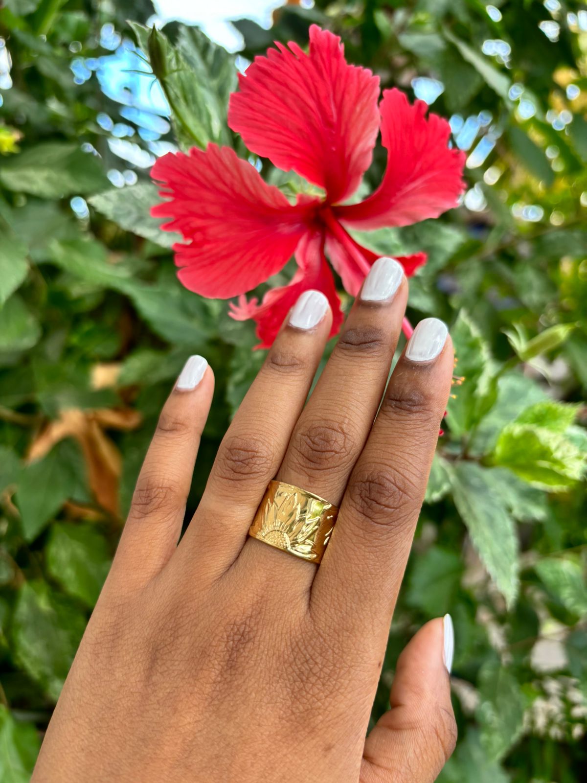 Bague Jonc Large à Tournesol Engravé